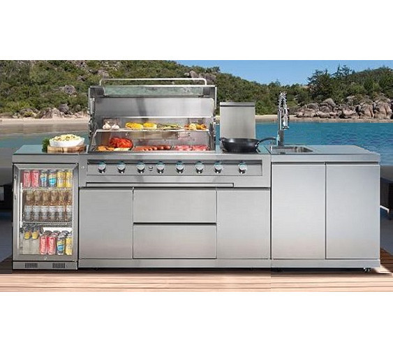 Galaxy Outdoor Kitchen 6 Burner Bbq Lpg 1 Door Fridge Sink Loading Zoom