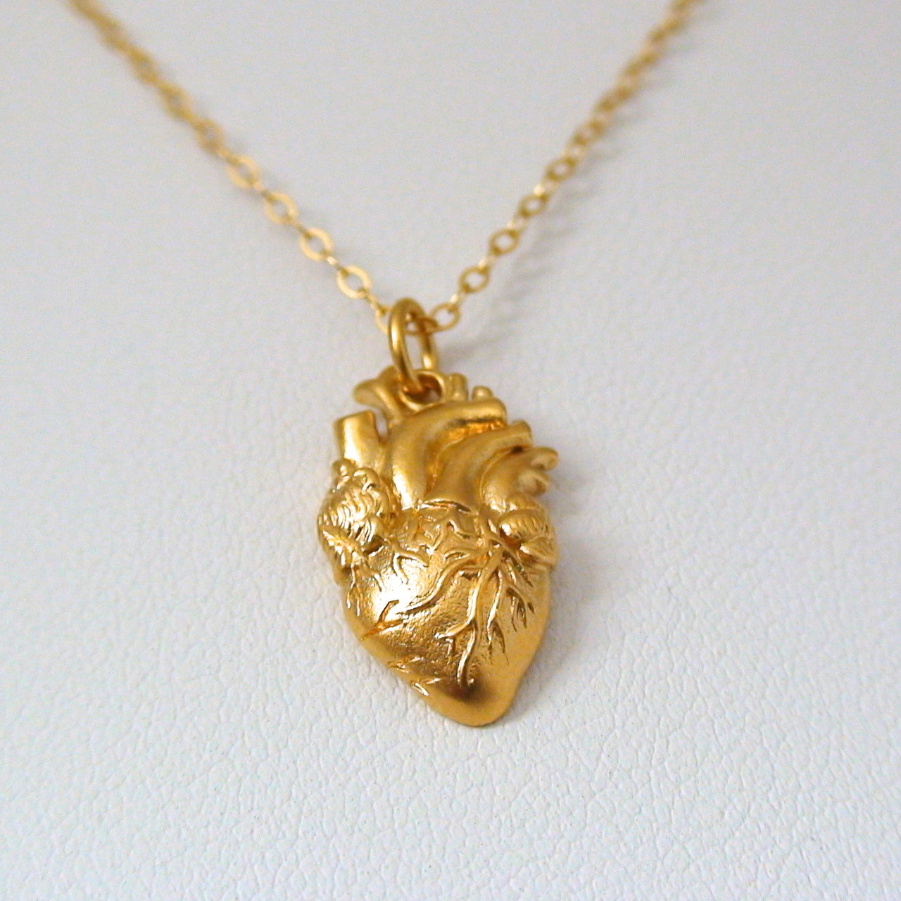 24K Gold Plate Sterling Silver Anatomical Heart Necklace