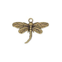 10 Antiqued Gold plated brass Dragonfly Charm, 26mm x 15mm 
