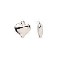 10 Imitation Nickel Plated Brass Puffed Heart Charm, 12mm x 11mm 