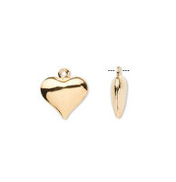 10 Gold Plated Brass Puffed Heart Charm, 12mm x 11mm 