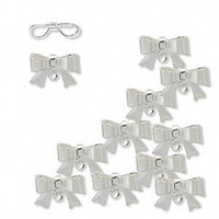 10 Silver plated brass Bow with Loop Charm, 10mm x 7mm 