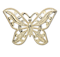 2 Gold plated brass Butterfly Charm or Focal, 45mm x 32mm 