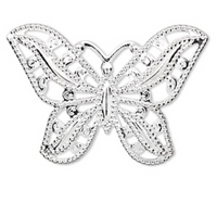 2 Silver plated brass Butterfly Charm or Focal, 45mm x 32mm 
