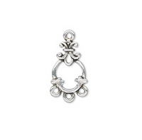 2 Antiqued Silver Plated Hoop with 3 loops Charms, 17mm x 11mm