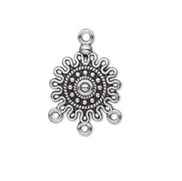 2 Antiqued Silver Plated Fancy Round design with 3 loops Charms, 17mm