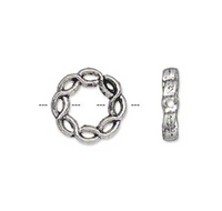 4 Antiqued Silver plated Twisted Circle Donut, cross hole Charms, 15mm