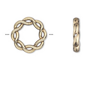 4 Antiqued Gold plated Twisted Circle Donut, cross hole Charms, 15mm