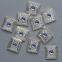 10 Antiqued Silver Sapphire Blue Swarovski Spacer/Slider Beads, 13x12 Beaded Flower
