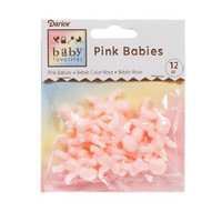 12 Plastic Mini, 1 1/4 inch Pink/White Babies or Baby shaped favors