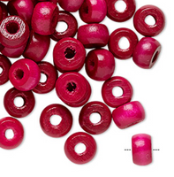 Vintage Japanese wood (dyed/coated), FUCHSIA or DARK PINK, 9x6mm rounded rondelle w/ 2.5mm hole, 100 Beads