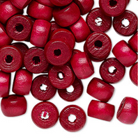 Vintage Japanese wood (dyed/coated), RED, 9x6mm rounded rondelle w/ 2.5mm hole, 100 Beads