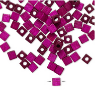 Vintage German wood (dyed/coated), Dark Purple, 4x4mm square cube, 100 Beads
