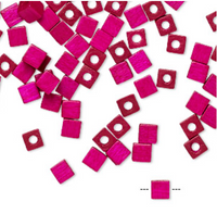 Vintage German wood (dyed/coated), MAGENTA, 4x4mm square cube, 100 Beads