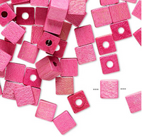Vintage German wood (dyed/coated), PINK, 6x6mm square cube, 100 Beads