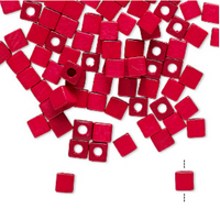 Vintage German wood (dyed/coated), RED, 4x4mm square cube, 100 Beads