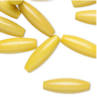 Vintage German wood (dyed/coated), YELLOW, 20x7mm oval tube, 24 Beads
