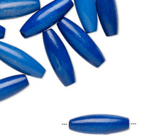 Vintage German wood (dyed/coated), BLUE, 20x7mm oval tube, 24 Beads