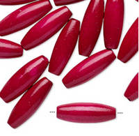 Vintage German wood (dyed/coated), MAGENTA, 20x7mm oval tube, 24 Beads