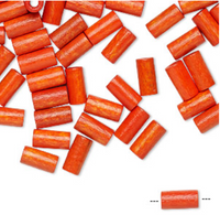 Vintage German wood (dyed / coated), ORANGE, 8x4mm round tube, 100 Beads