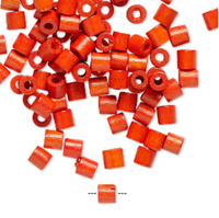 Vintage German wood (dyed / coated), ORANGE, 4x4mm round tube, 100 Beads