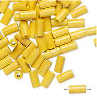 Vintage German wood (dyed / coated), YELLOW, 8x4mm round tube, 100 Beads