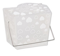 6 Frosted White Take-out Gift/Favor Boxes w/heart design  2-3/4 x 2 x 2-1/2 inch