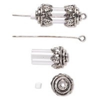 2 Fillable Vial Charms 24x12mm  Antiqued Silver 