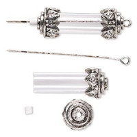 2 Fillable Vial Charms 34x12mm  Antiqued Silver 