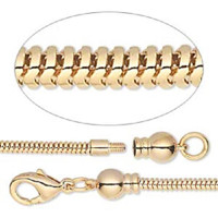 1 Gold plated brass Bracelet, 2.6mm Snake chain, 8 1/2 inches, 3.3mm threaded ball end w/lobster claw clasp