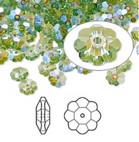 5 Peridot Glacier Blue Swarovski Marguerite or Flower Crystal Glass Beads, 8x3mm