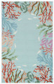 "CATALINA" HAND HOOKED CORAL REEF BORDER RUG - BLUE - 3'3" x 5'3" - FREE SHIPPING*