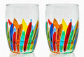 GLASSWARE - "VERNAZZA" STEMLESS WINE | OLD FASHIONED GLASSES - PAIR - HAND PAINTED VENETIAN GLASSWARE