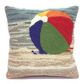 "COLORFUL BEACH BALL" HAND TUFTED INDOOR OUTDOOR PILLOW - 18" SQUARE - COASTAL & NAUTICAL DECOR