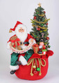 CHRISTMAS DECORATIONS - SANTA SEATED ON TOY SACK WITH LIGHTED CHRISTMAS TREE - COLLECTIBLE SANTA FIGURINE