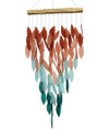 Waterfall wind chime presenting colorful hand cut, sandblasted glass chimes in dusky desert hues suspended from a natural wood canopy.
