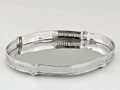 Chippendale style oval serving tray with curvaceous lines and elegant pierced gallery edge.  Crafted of stainless steel with a nickel finish