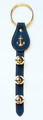 SLEIGH BELLS - BLUE LEATHER BELL STRAP WITH ANCHOR CHARM & BRASS PLATED BELLS 