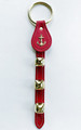 RED LEATHER BELL STRAP WITH ANCHOR CHARM & BRASS PLATED BELLS - NAUTICAL DECOR