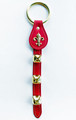 RED LEATHER BELL STRAP WITH FLEUR DE LIS CHARM & BRASS PLATED BELLS