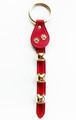 RED LEATHER BELL STRAP WITH PAW PRINT CHARMS & BRASS PLATED BELLS