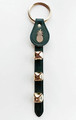 GREEN LEATHER BELL STRAP WITH PINEAPPLE CHARM & BRASS PLATED BELLS