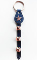 BLUE LEATHER BELL STRAP WITH STARFISH CHARM & BRASS PLATED BELLS