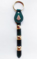 GREEN LEATHER CHRISTMAS TREE BELL STRAP WITH BRASS PLATED BELLS