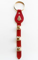 RED LEATHER CHRISTMAS TREE BELL STRAP WITH BRASS PLATED BELLS