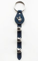BLUE LEATHER BELL STRAP WITH SNOWMAN CHARM & NICKEL PLATED BELLS - JINGLE BELLS - SLEIGH BELLS