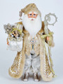 SILVER AND GOLD SANTA FIGURINE WITH REGAL STAFF AND SACK WITH LIGHTED TREE