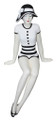Nostalgic bathing beauty figurine clad in a stylish black & white swimsuit and sun hat.  This beauty is designed specifically to sit on a shelf with her hands outstretched for balance while her legs dangle over the ledge.  Molded of resin and beautifully hand painted.