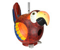 Tropical parrot bird house crafted of unendangered Albesia wood and intricately hand painted.