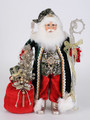 GLITTERING SANTA FIGURINE WITH REGAL STAFF AND LIGHTED TREE